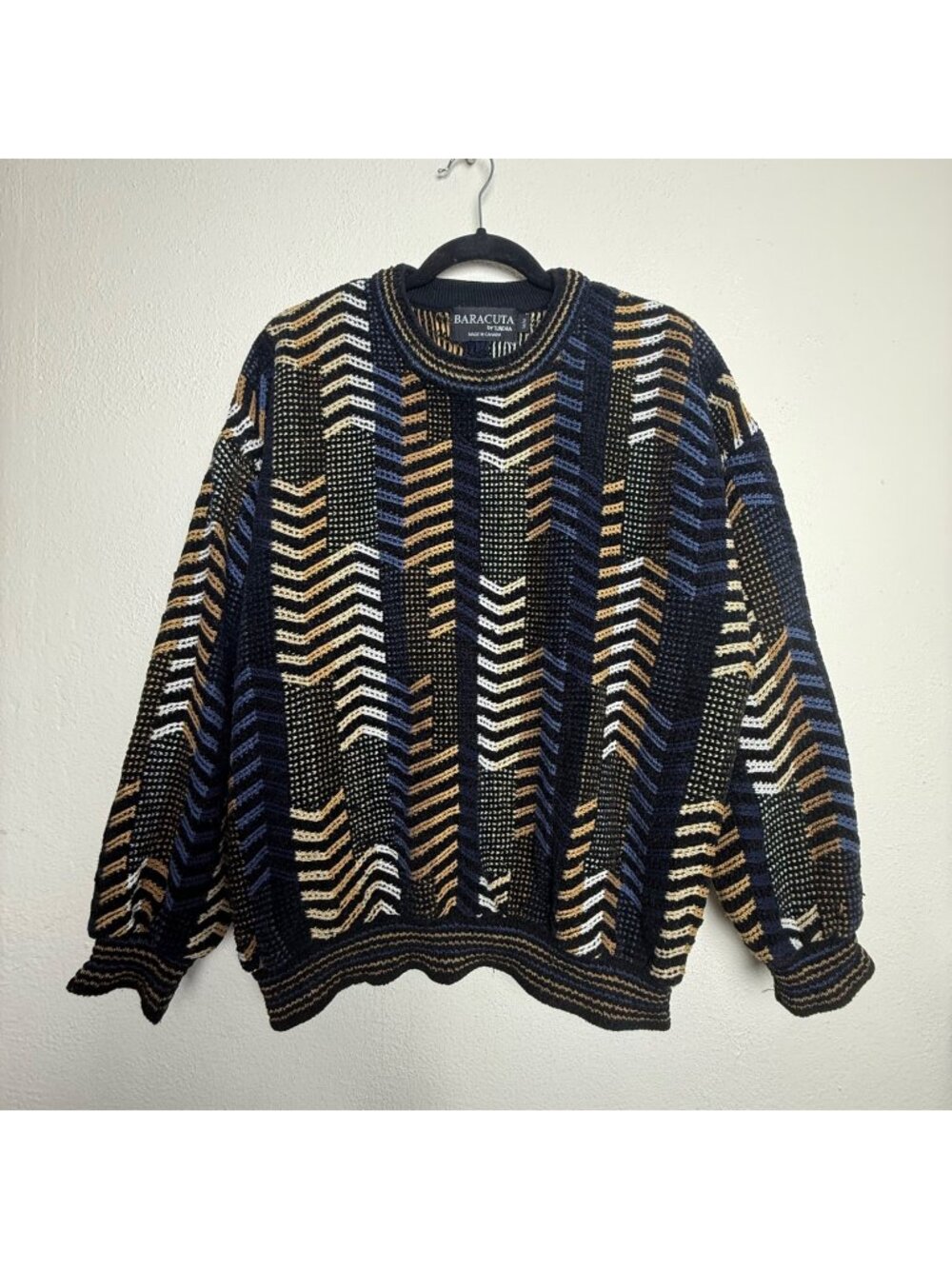 VTG Baracuta By Tundra Chevron Pattern Sweater Multicolor Made In Canada Sz M